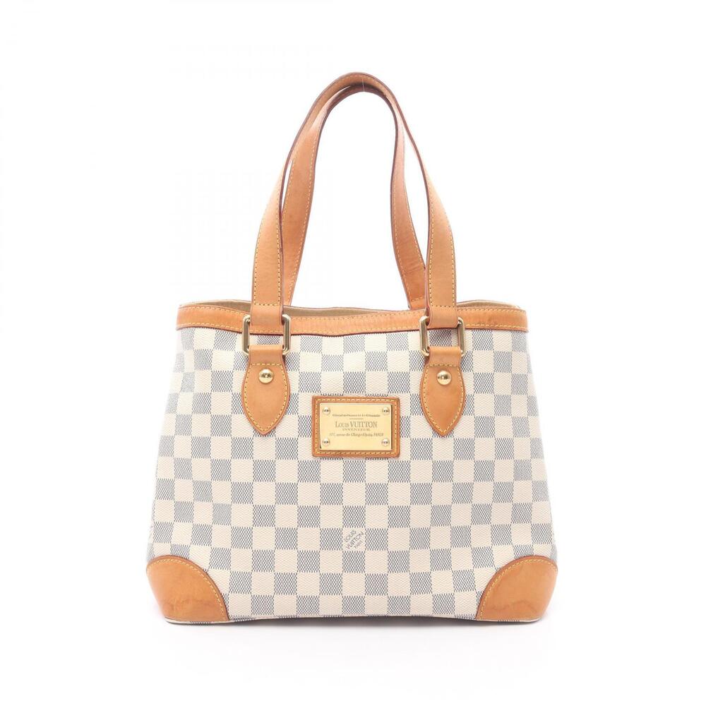 Louis Vuitton Hampstead Tote Bag Canvas Leather Damier Azur White